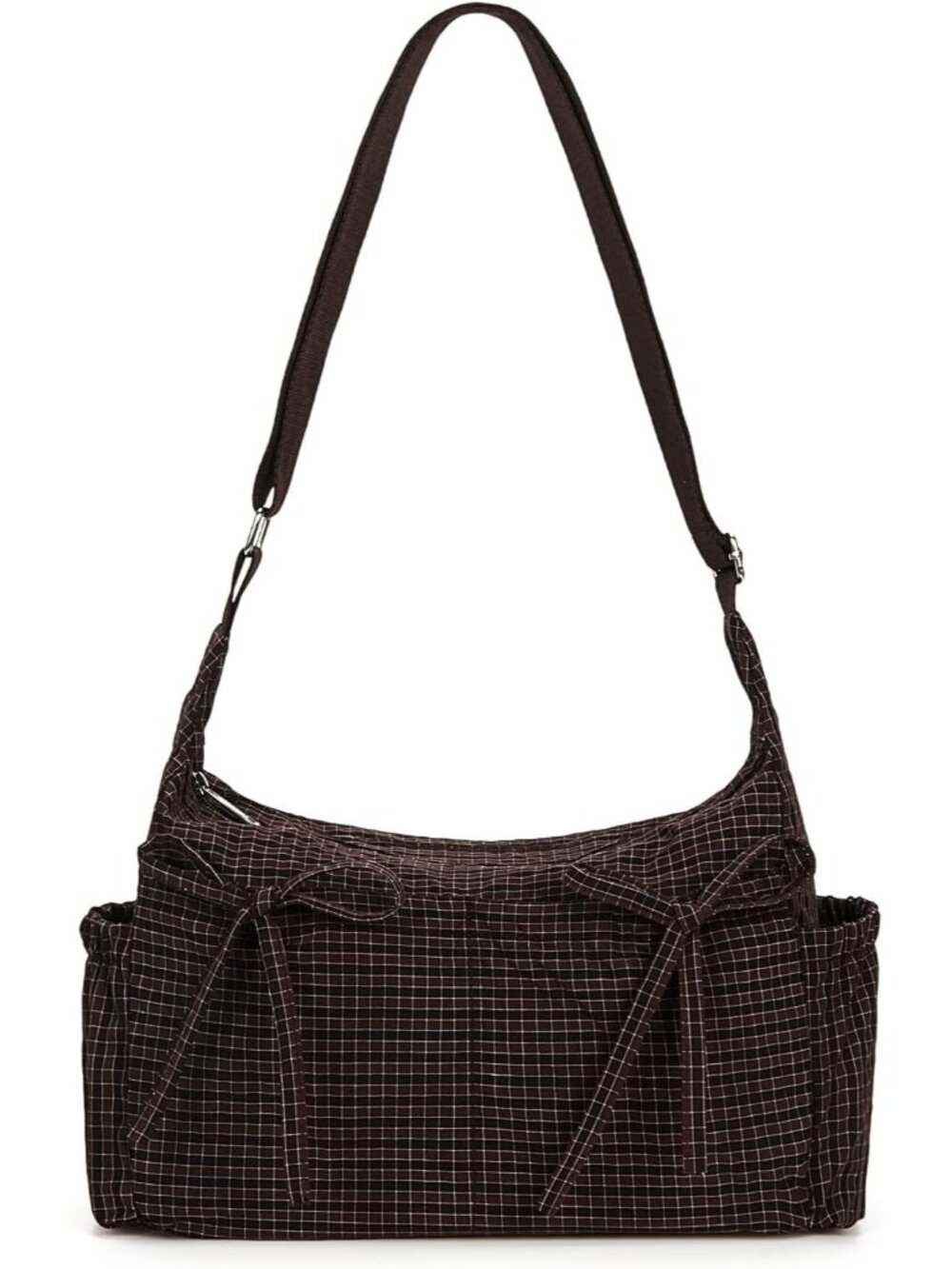 Plaid Shoulder Bags For Women Bow Crossbody Bag Soft Messenger Purse Zipper Hand